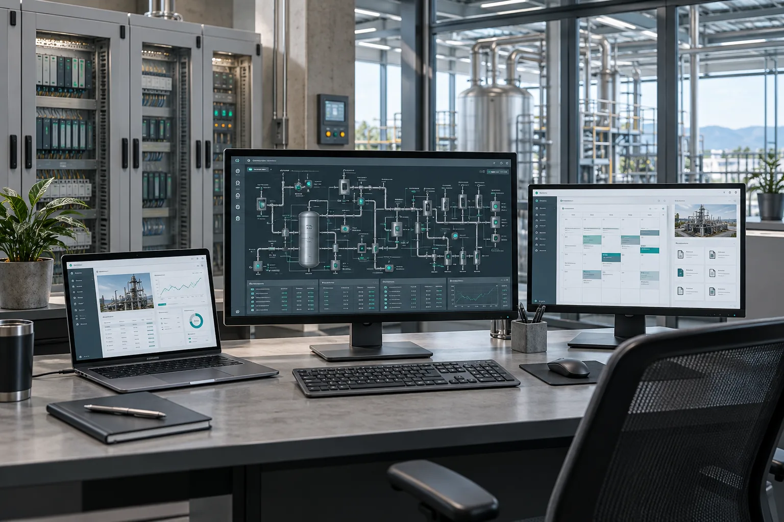 Conceptual engineering workstation with SCADA monitoring, a web application, and collaboration tools